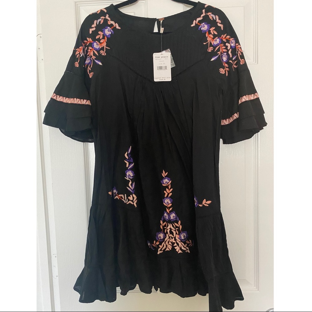 Free People Embroidered Black tunic dress